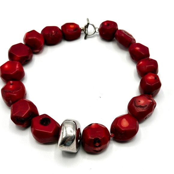 Extra Chonky Coral and Sterling Silver 16" Necklace – Vintage 1990s Y2K — EUC - Picture 2 of 10